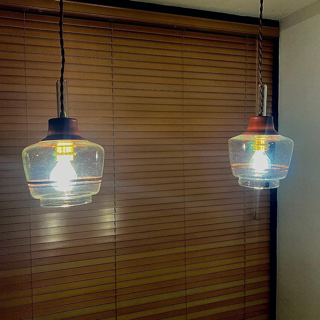 ペンダントランプ ペア ハリオ Hoya 昭和レトロ アップサイクル 照明器具