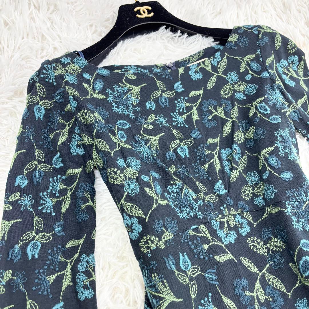 美品　シビラ　ロングワンピース　ボタニカル　花柄　刺繍　インナー付　長袖　M