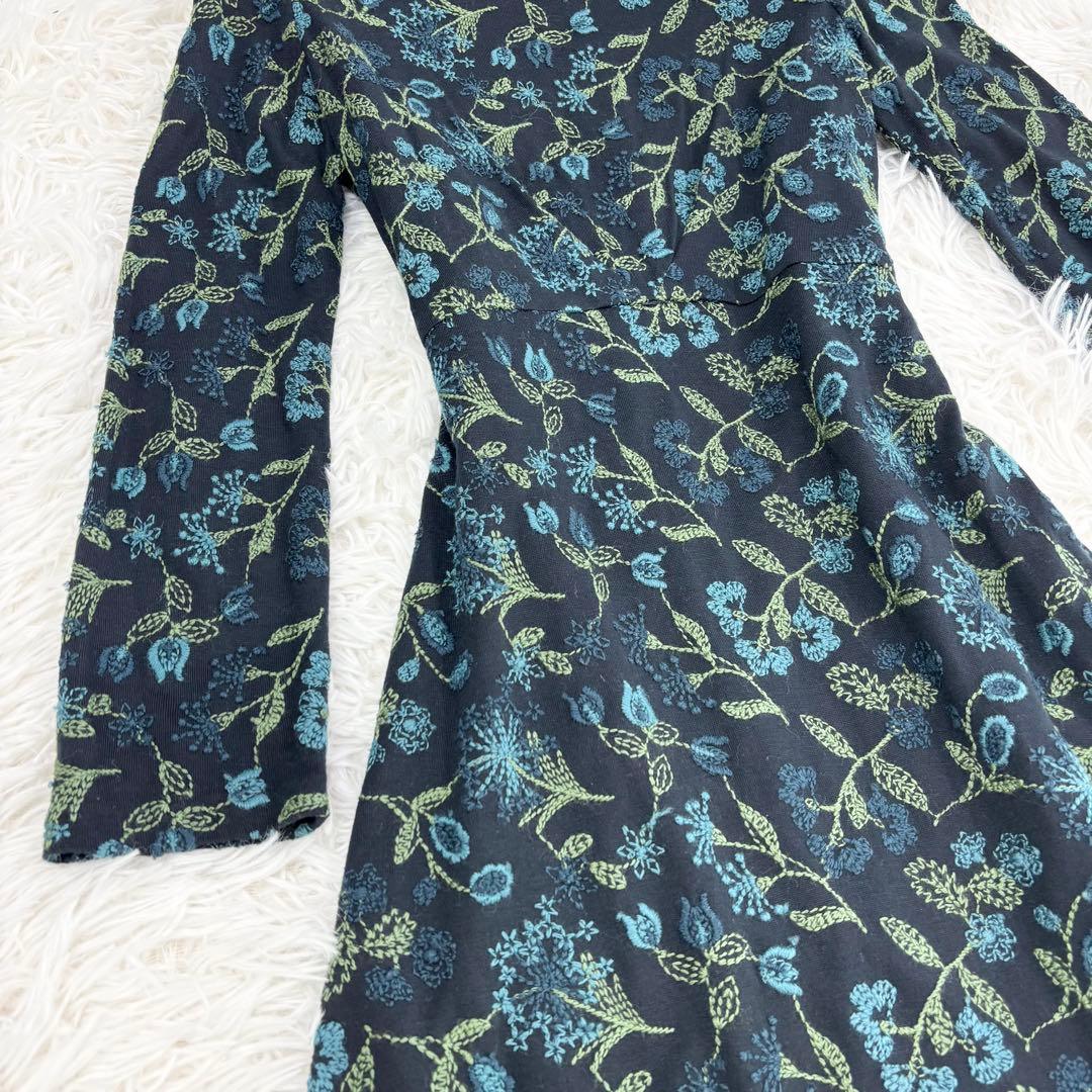 美品　シビラ　ロングワンピース　ボタニカル　花柄　刺繍　インナー付　長袖　M