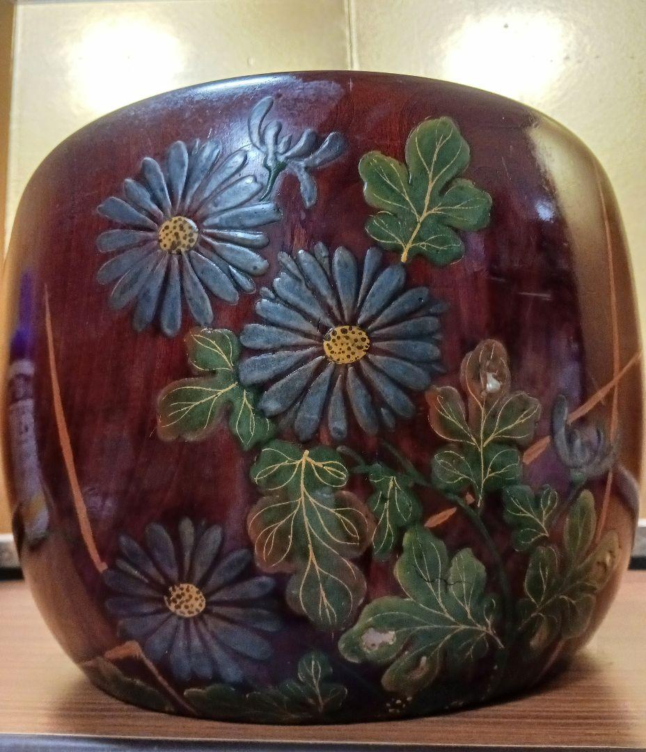 『超美品』火鉢　けやき　高級 蝶々　蒔絵　アンティーク　雑貨　骨董　古民具　加賀