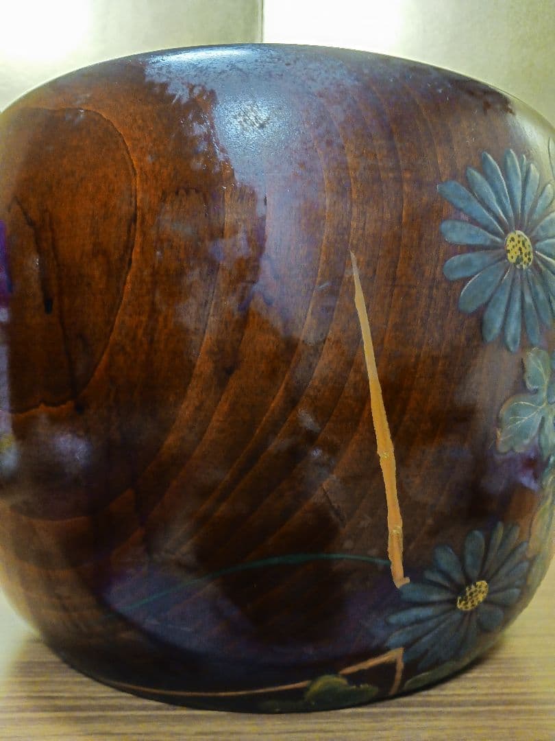 『超美品』火鉢　けやき　高級 蝶々　蒔絵　アンティーク　雑貨　骨董　古民具　加賀