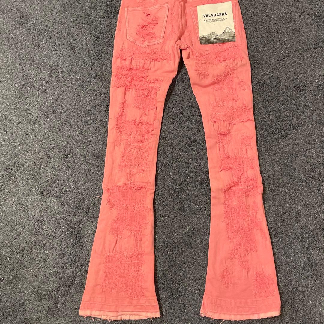 新品バラバサスvalabasasクラッシュダメージスキニーフレアデニムピンク30