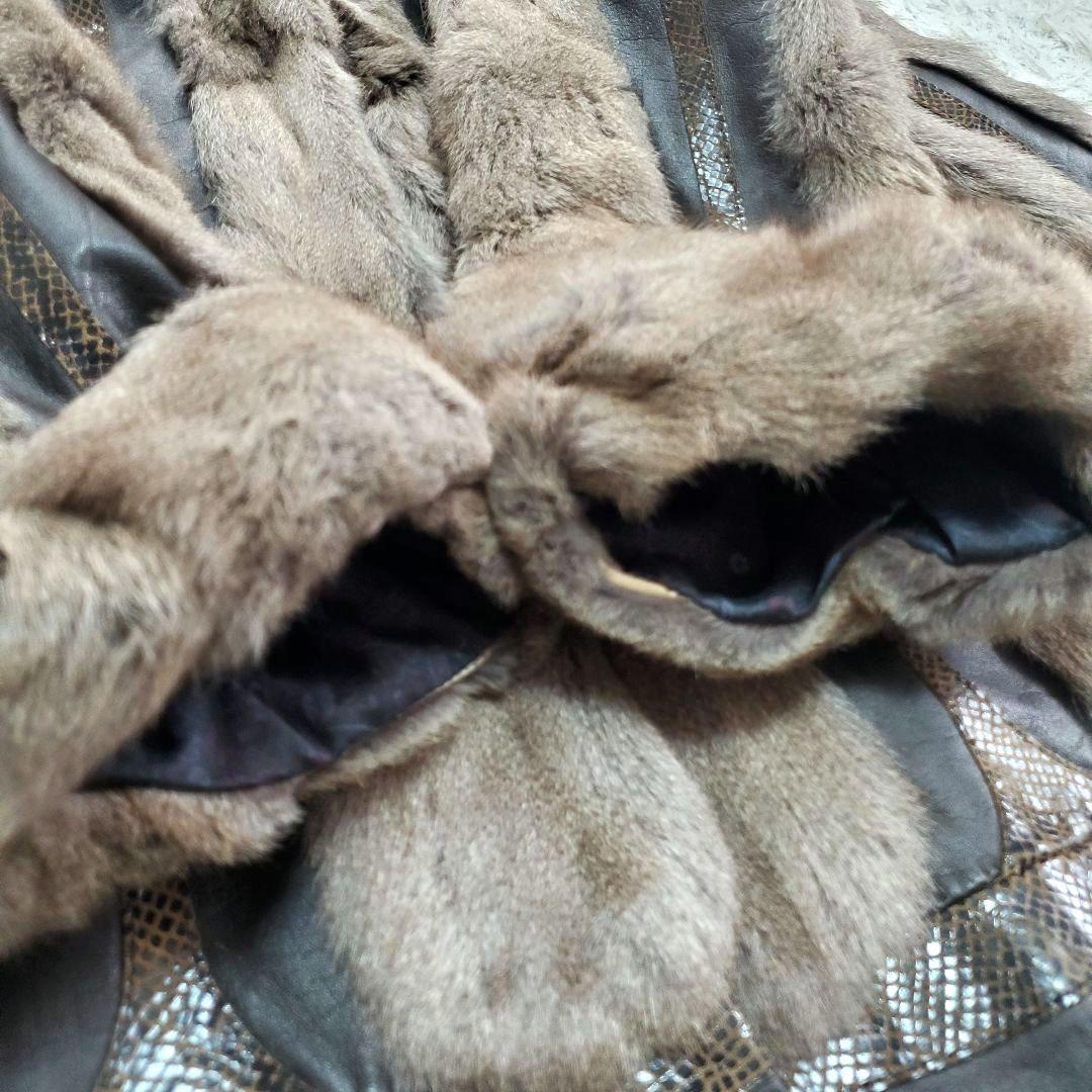 ロリス パイソン柄 ジャーシー ファーコート 牛革 ロング 2XL相当　袖太