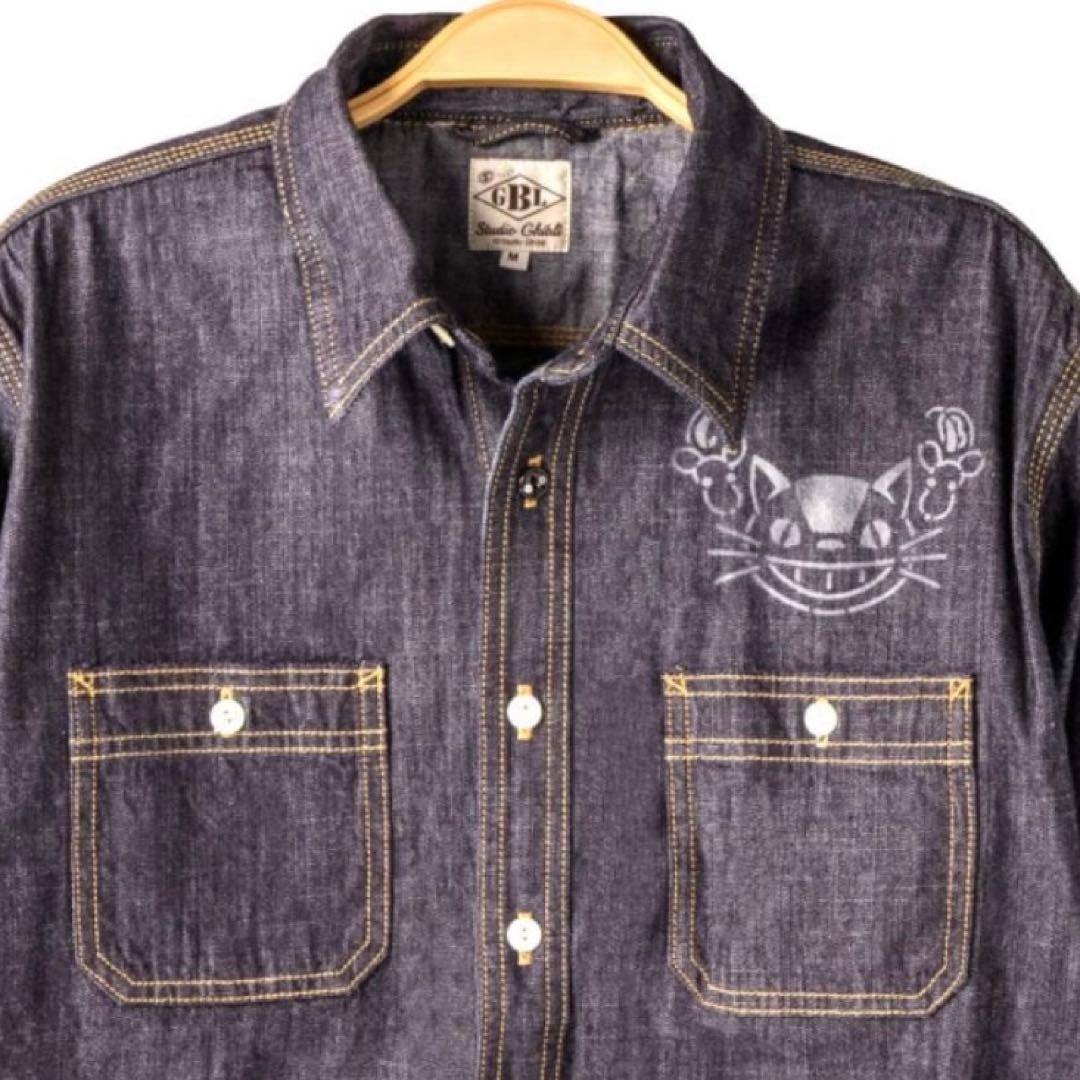 となりのトトロ　デニムシャツ ネコバスステンシル　M