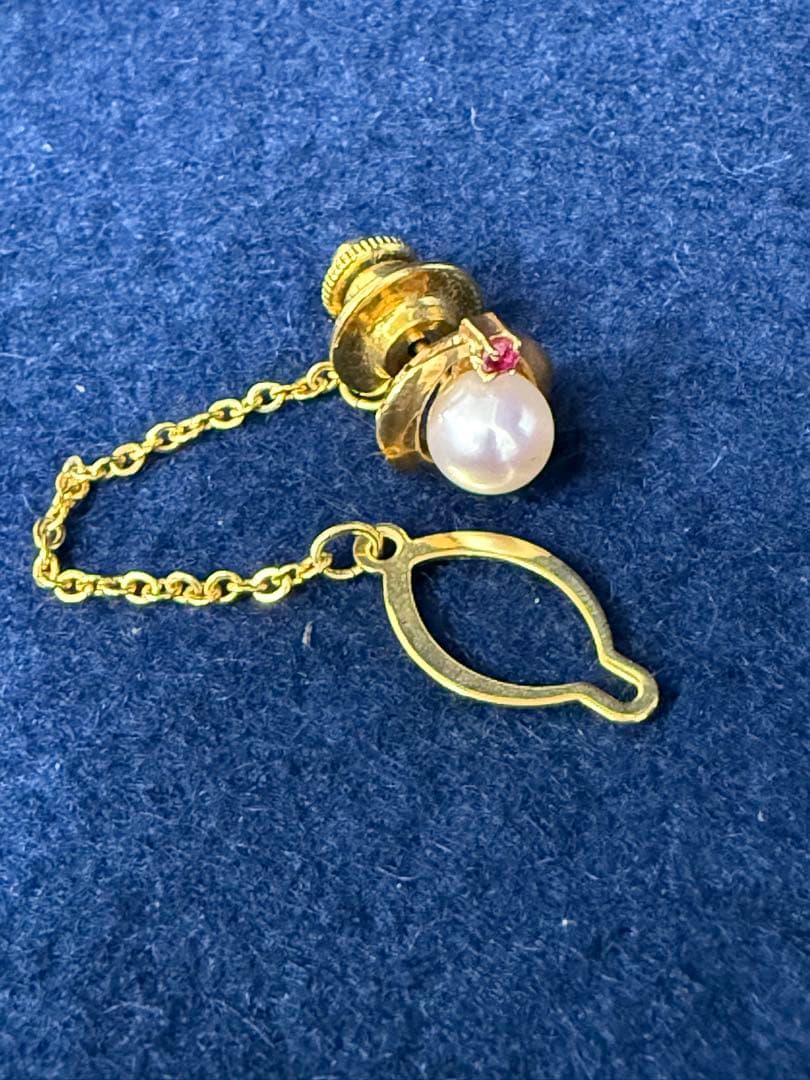 K18 タイピン パール 真珠 ルビー 総重量約3.8g