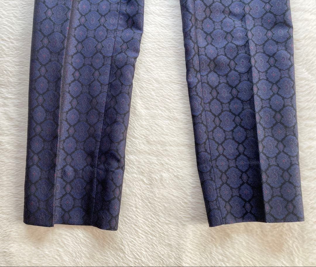 ETRO ネイビー 総柄　スラックス　パンツ　幾何学模様 46