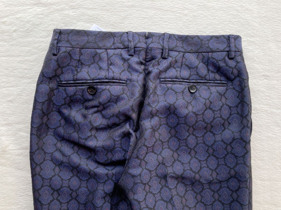 ETRO ネイビー 総柄　スラックス　パンツ　幾何学模様 46