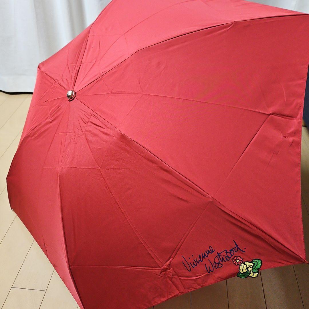 希少 未使用 ヴィヴィアン 折りたたみ傘 55cm 赤 刺繍フラワー タグ付き