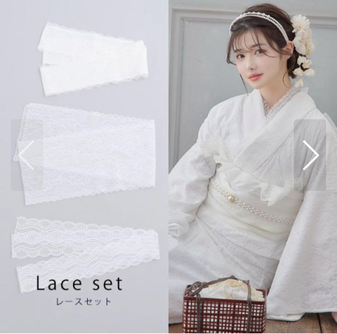 Sugar ニュアンスピンク水彩朝顔浴衣、着付け、レースセット、パール飾り紐