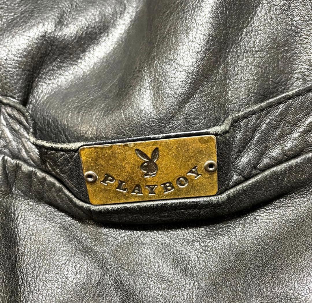 ヴィンテージ PLAYBOY プレイボーイL本革 レザーベスト ブラック山田蓮