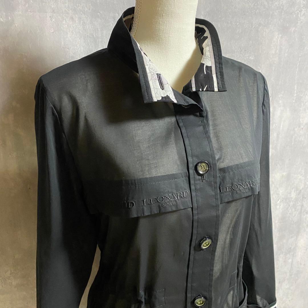 LEONARD SPORT スタンドカラー コート シアー素材 黒 L