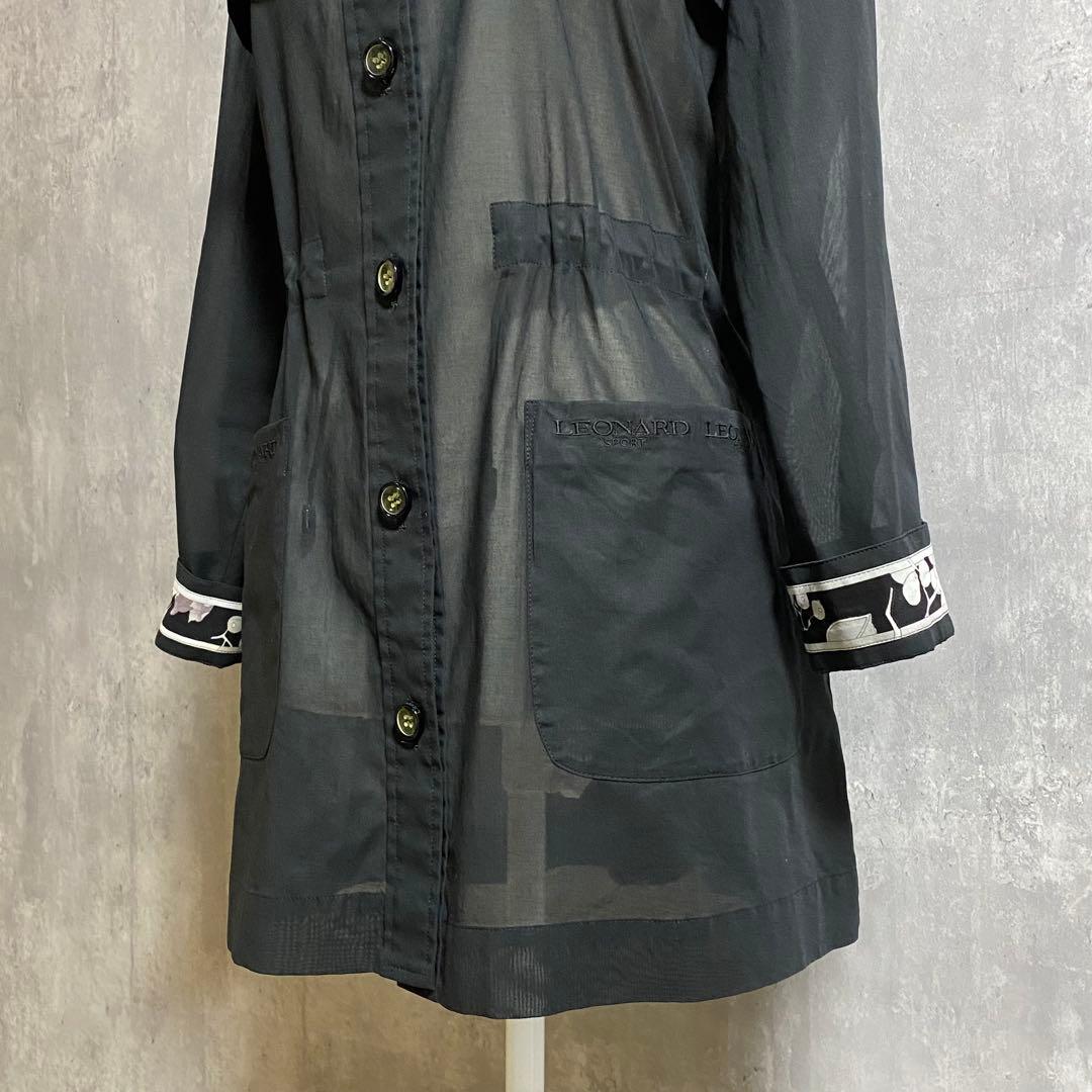LEONARD SPORT スタンドカラー コート シアー素材 黒 L