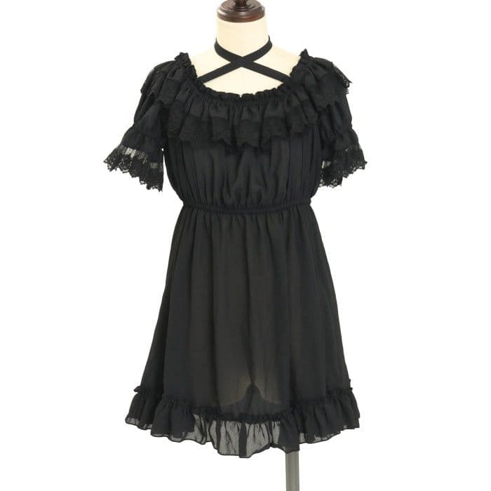 ATELIER PIERROT パフスリーブシャーリングブラウス 黒