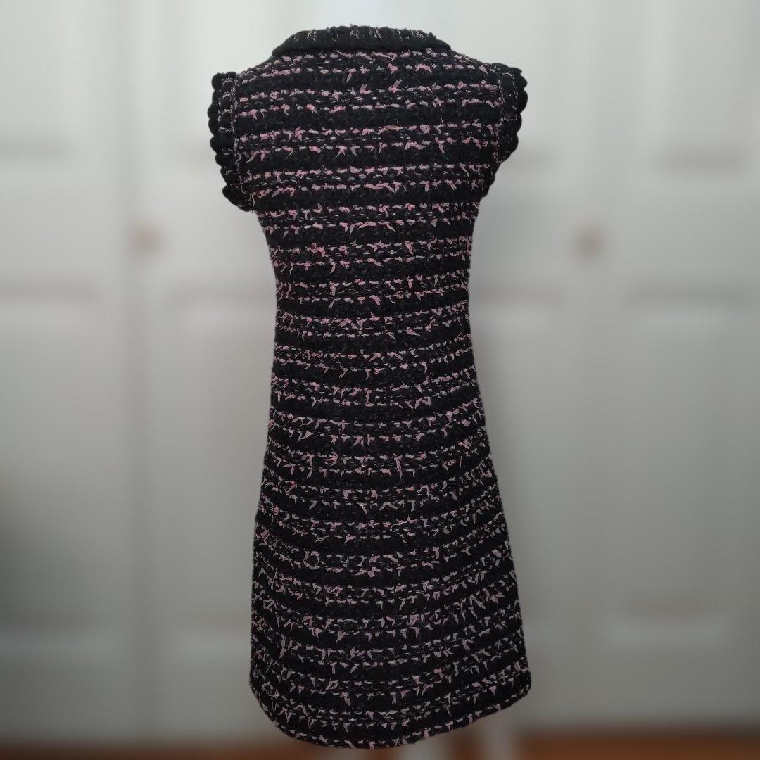 Rene ノースリーブツィードニットワンピース 黒とピンクツイード 34