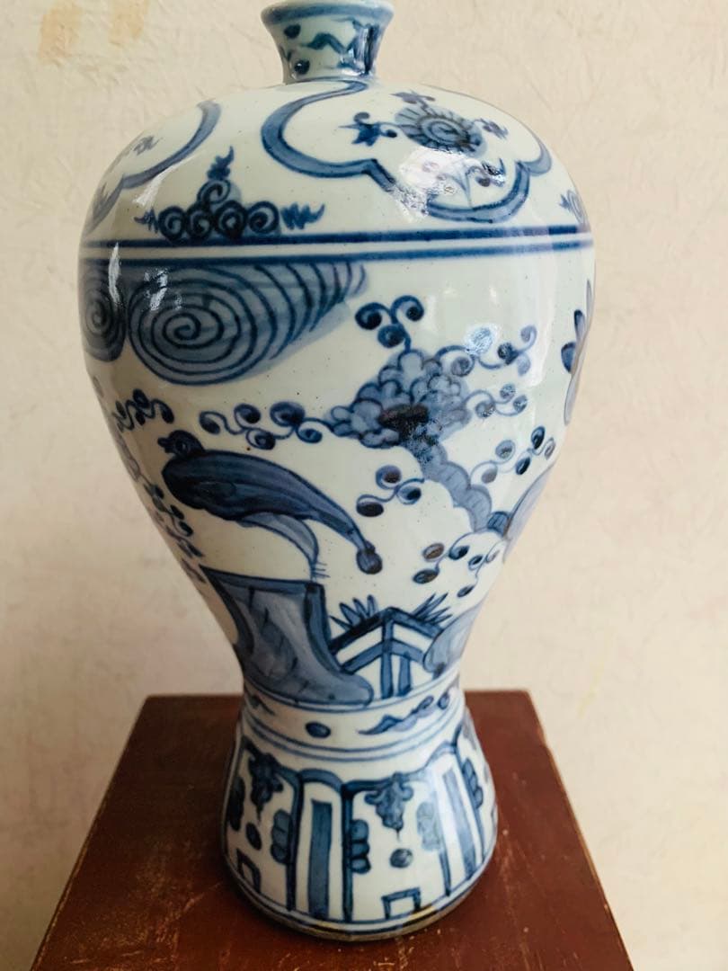 中国明時代晩期染付(青花)花瓶(梅瓶)