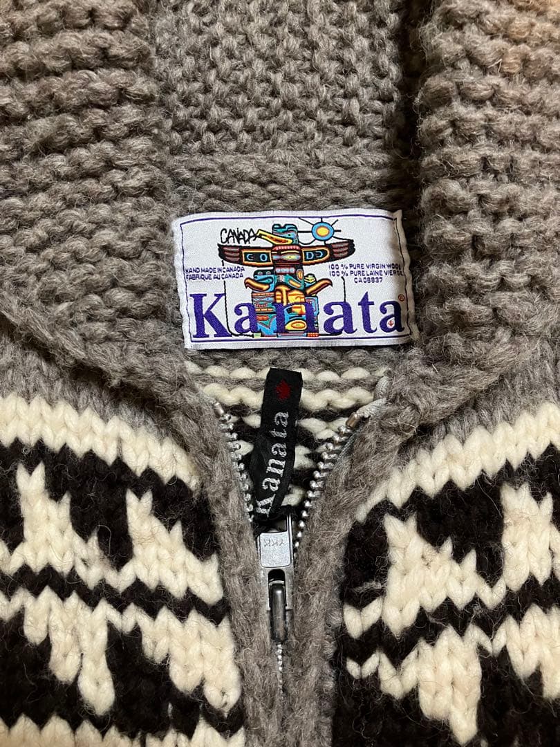 美品 カナダ製 Kanata カナタ ノルディック カウチンニットセーター S