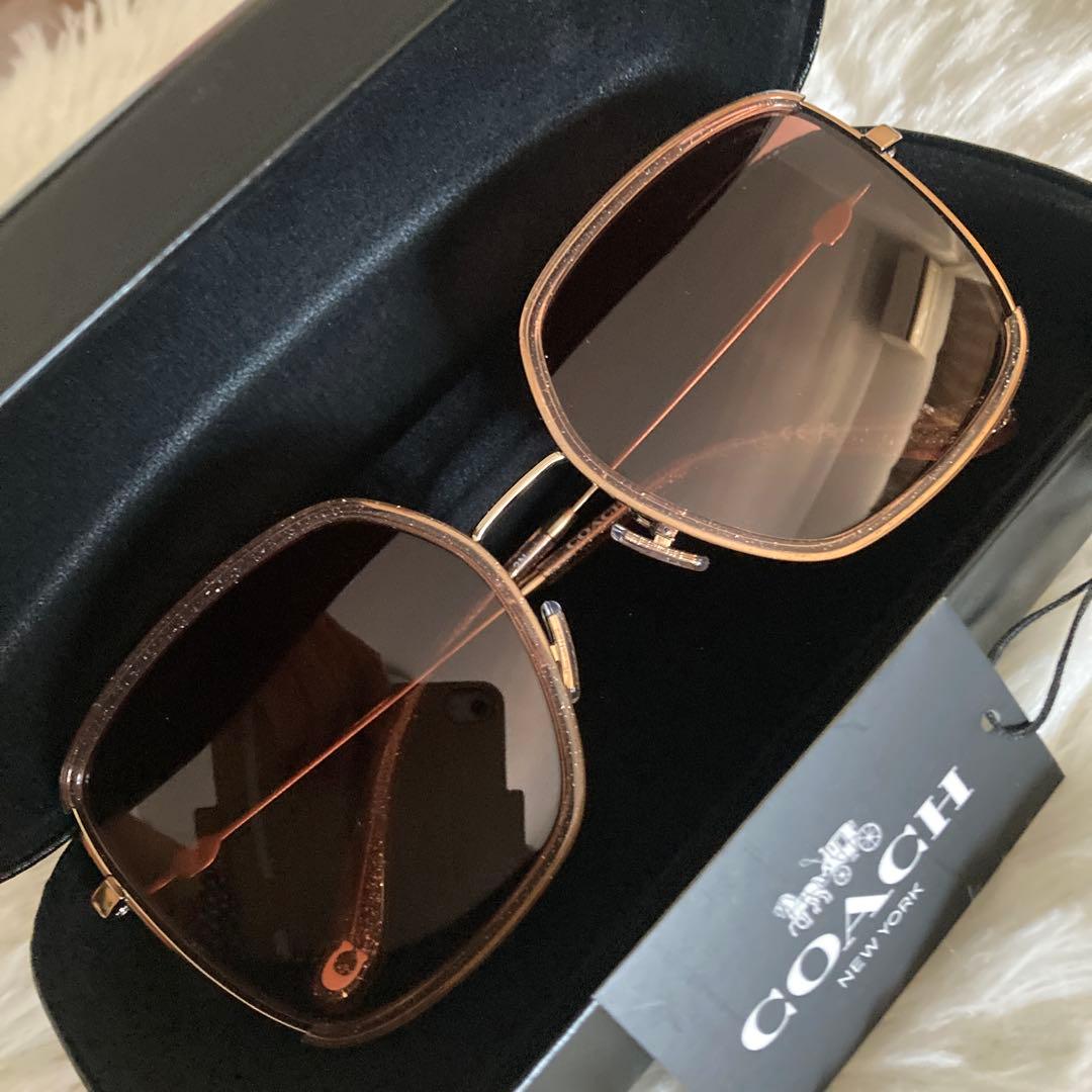 新品未使用 コーチ COACH ブラウン スクエアサングラス メガネケース 付き