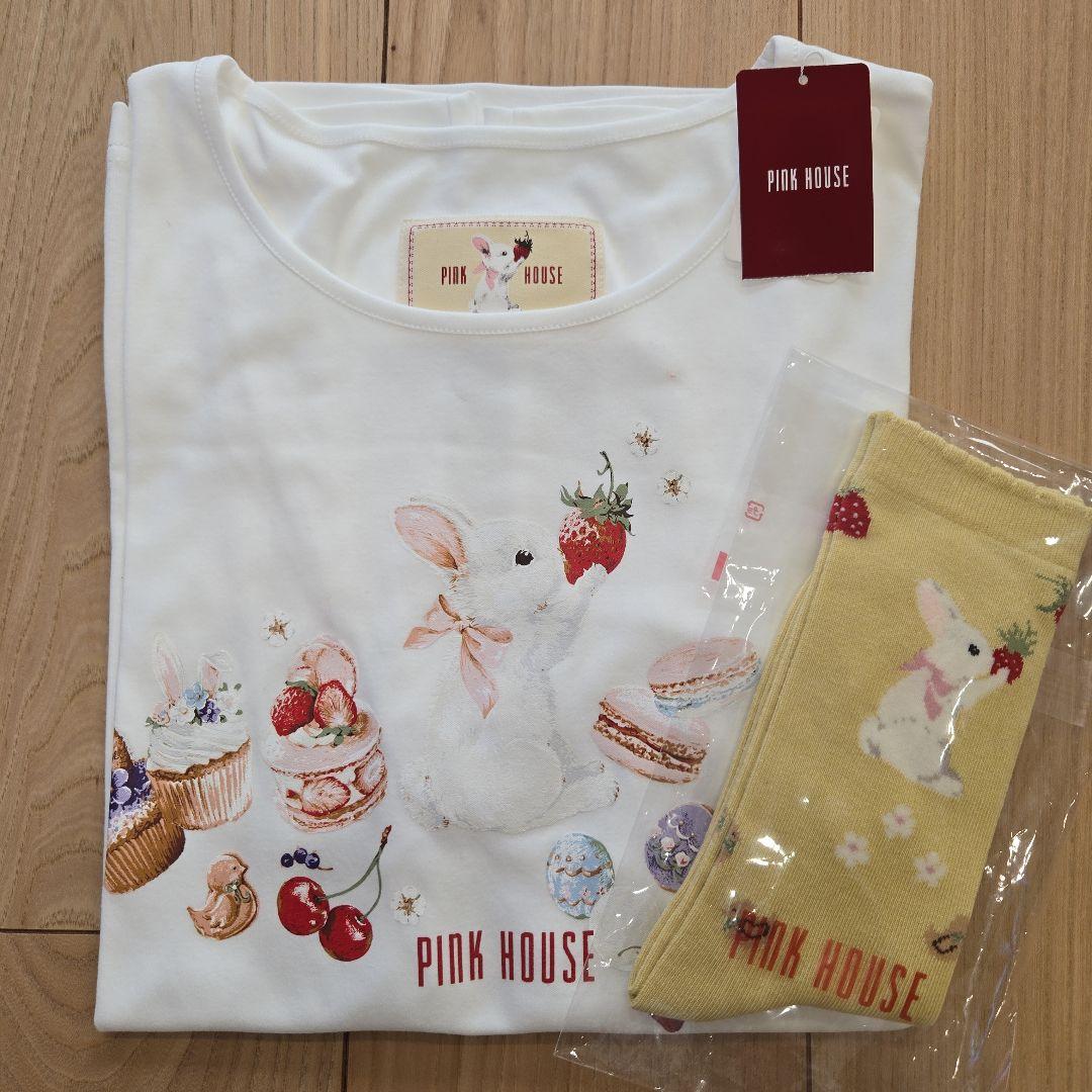 新品未使用ピンクハウススイーツスプリングバニープリントカットソー靴下と2点セット
