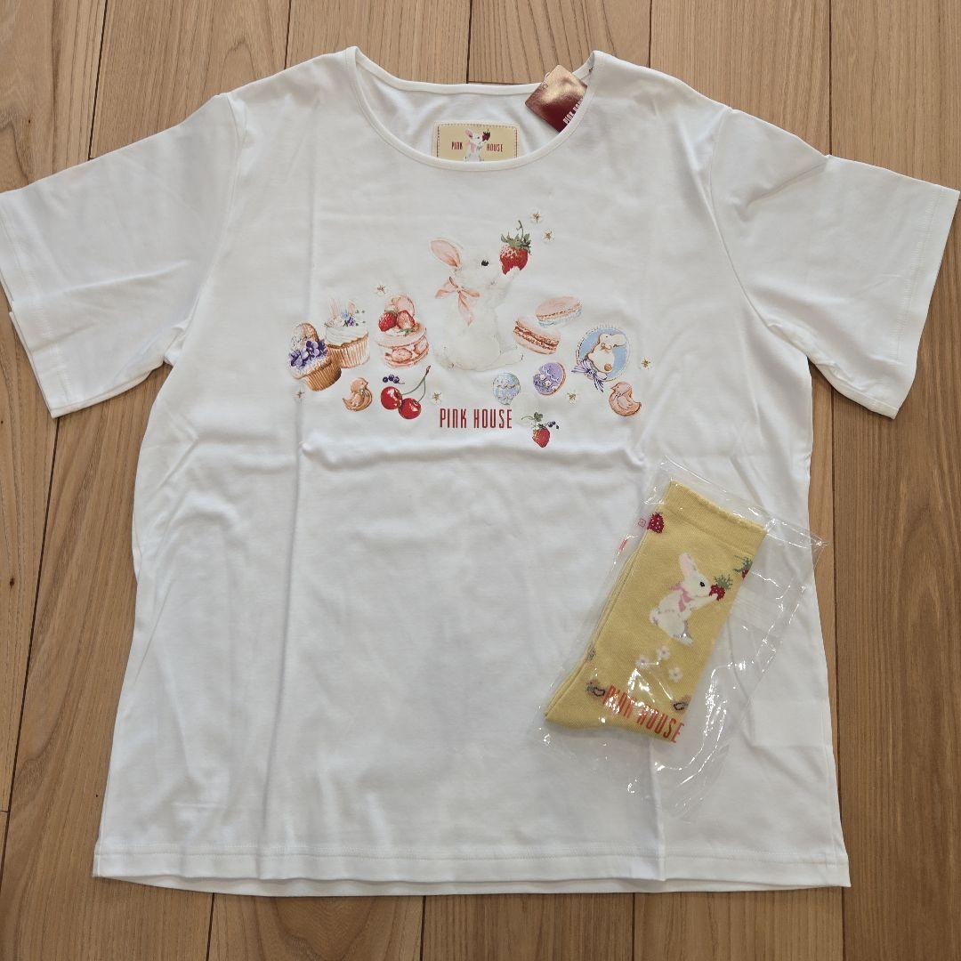 新品未使用ピンクハウススイーツスプリングバニープリントカットソー靴下と2点セット