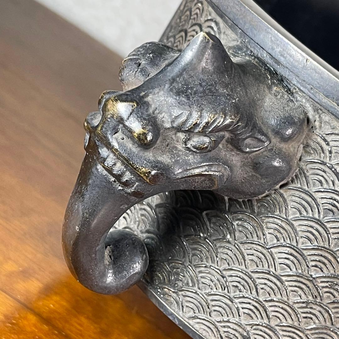 A720⭐︎古銅 高岡銅器 昌雲堂 大名行列象嵌 象耳 水盤 アンティーク