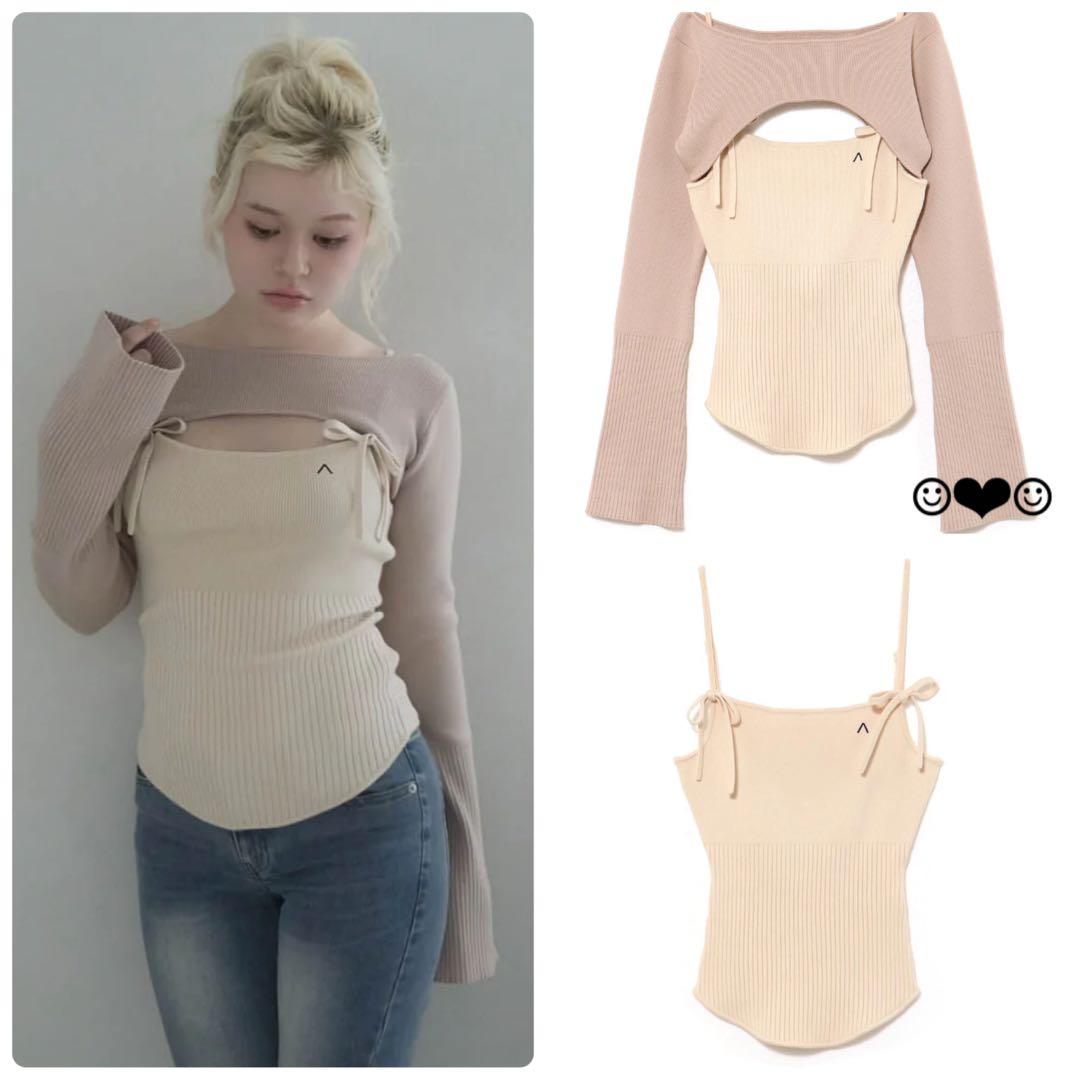 andmary♡Bebe ribbon set tops♡beige