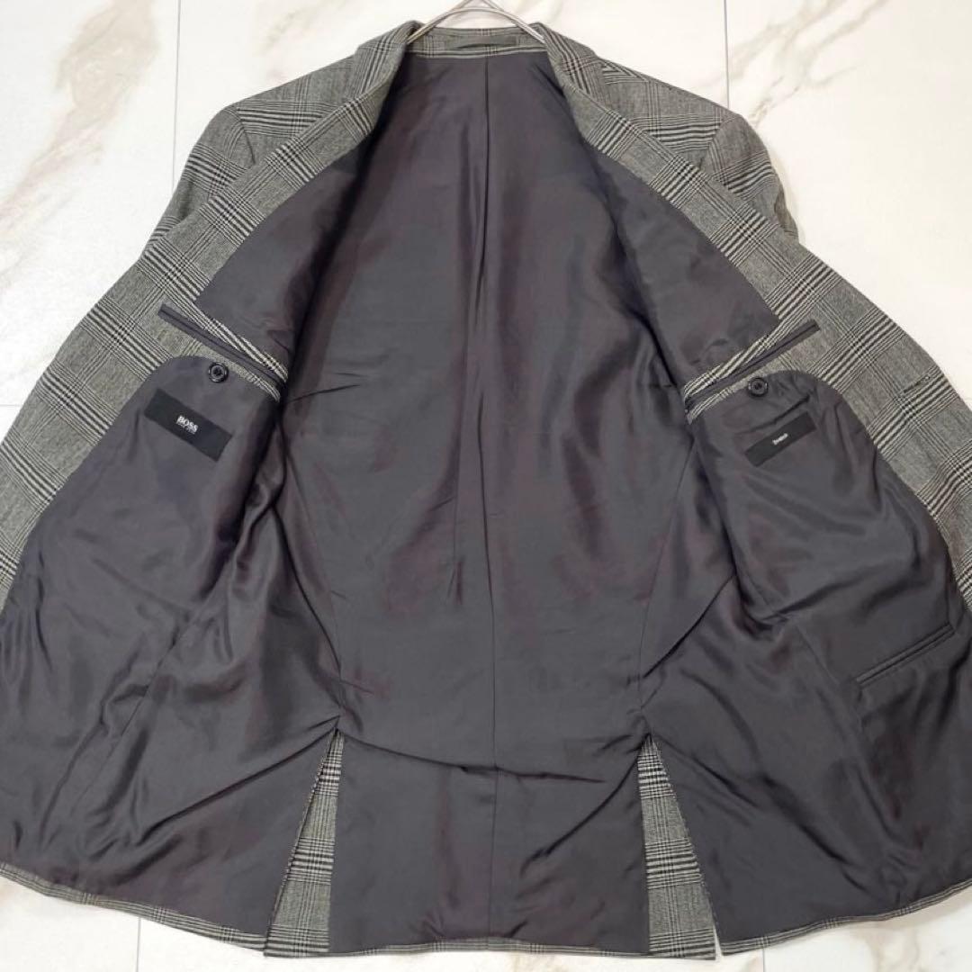 ヒューゴボス スーツ セットアップ ストレッチ グレンチェック ウール グレー