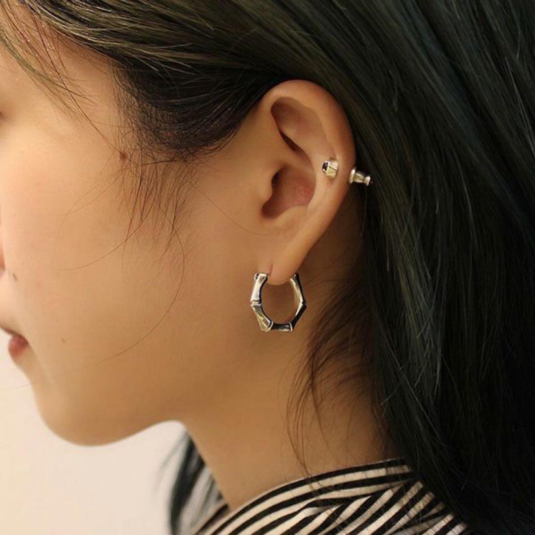 ガルニ　garni シルバー 八角形　フープ　ピアス ロゴ　ボーン　骨　925