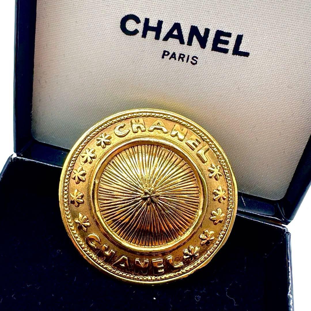 美品・箱付✨シャネル ブローチ ラウンド ロゴ フラワー ヴィンテージ ゴールド