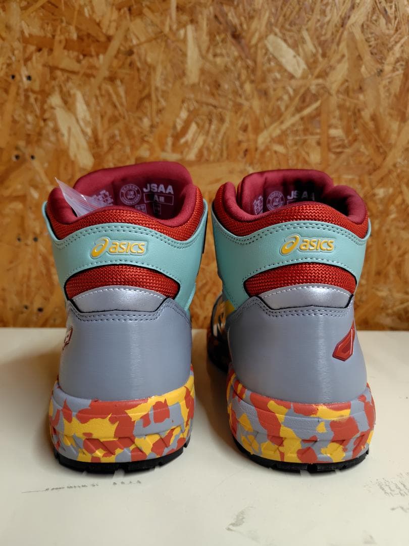 限定ASICS 安全靴 水色/赤/グレー