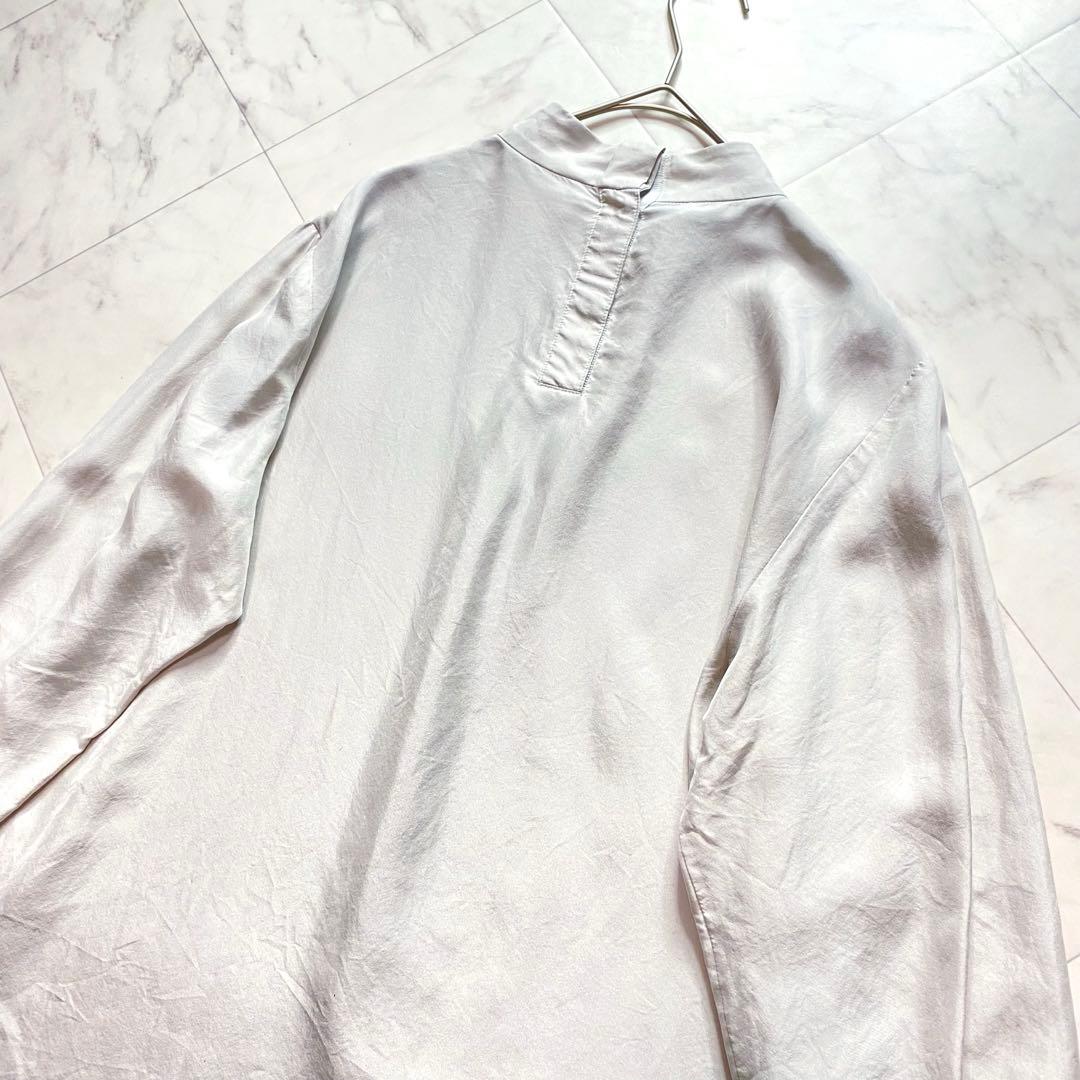 美品✨SOEJU シルク100% ボウタイブラウス　ライトグレー　洗える