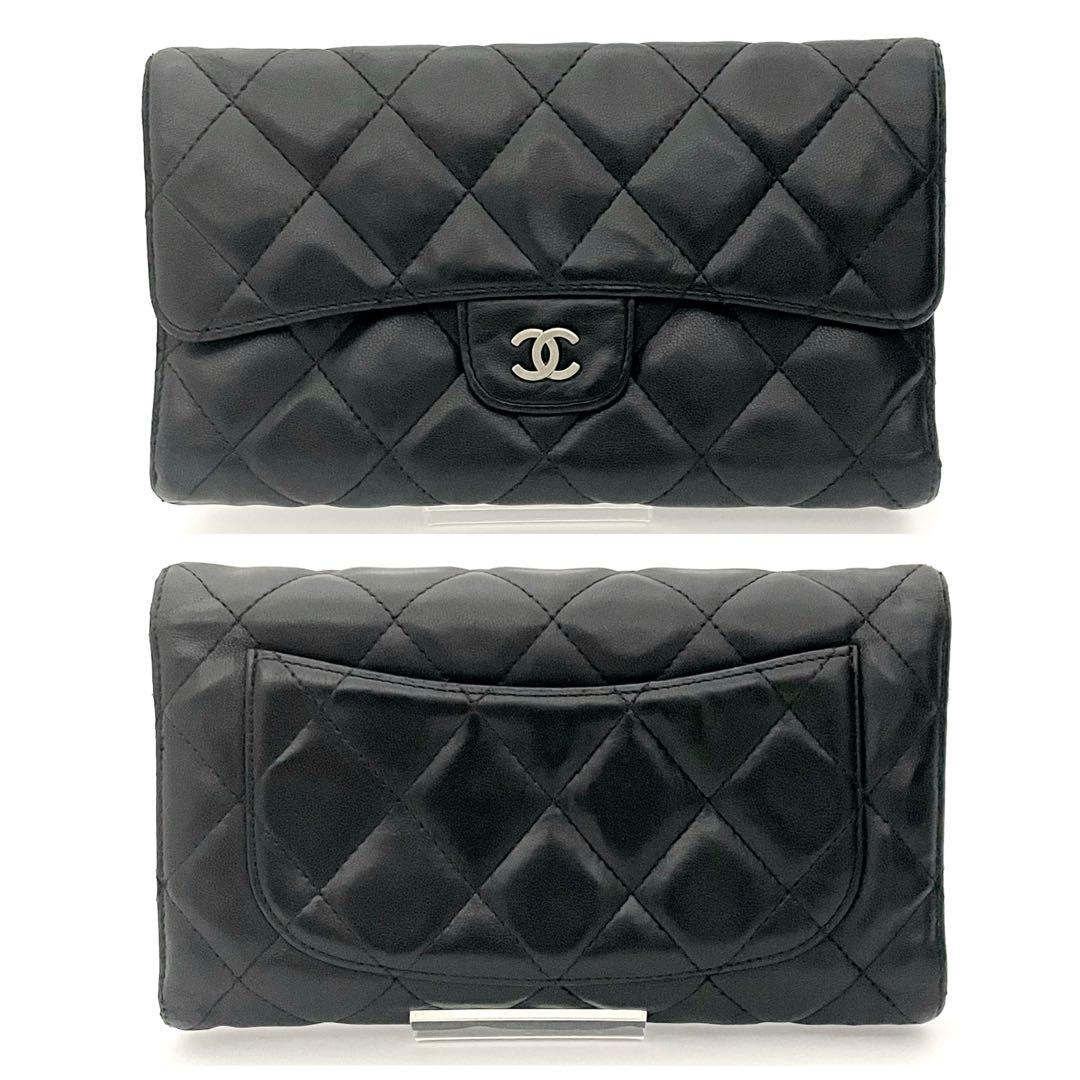 シャネル マトラッセ ココマーク 長財布 ラムスキン ブラック レディース