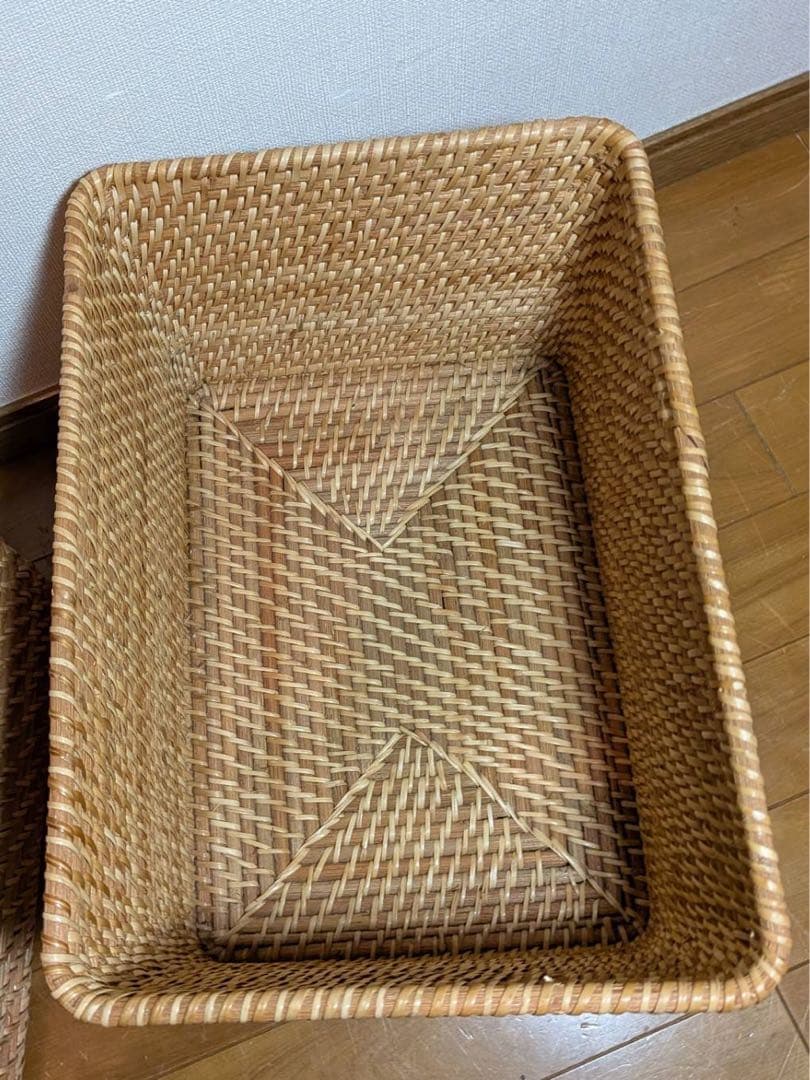 ■送料込■無印良品 重なるラタン長方形バスケット ラタンカゴ インサート収納