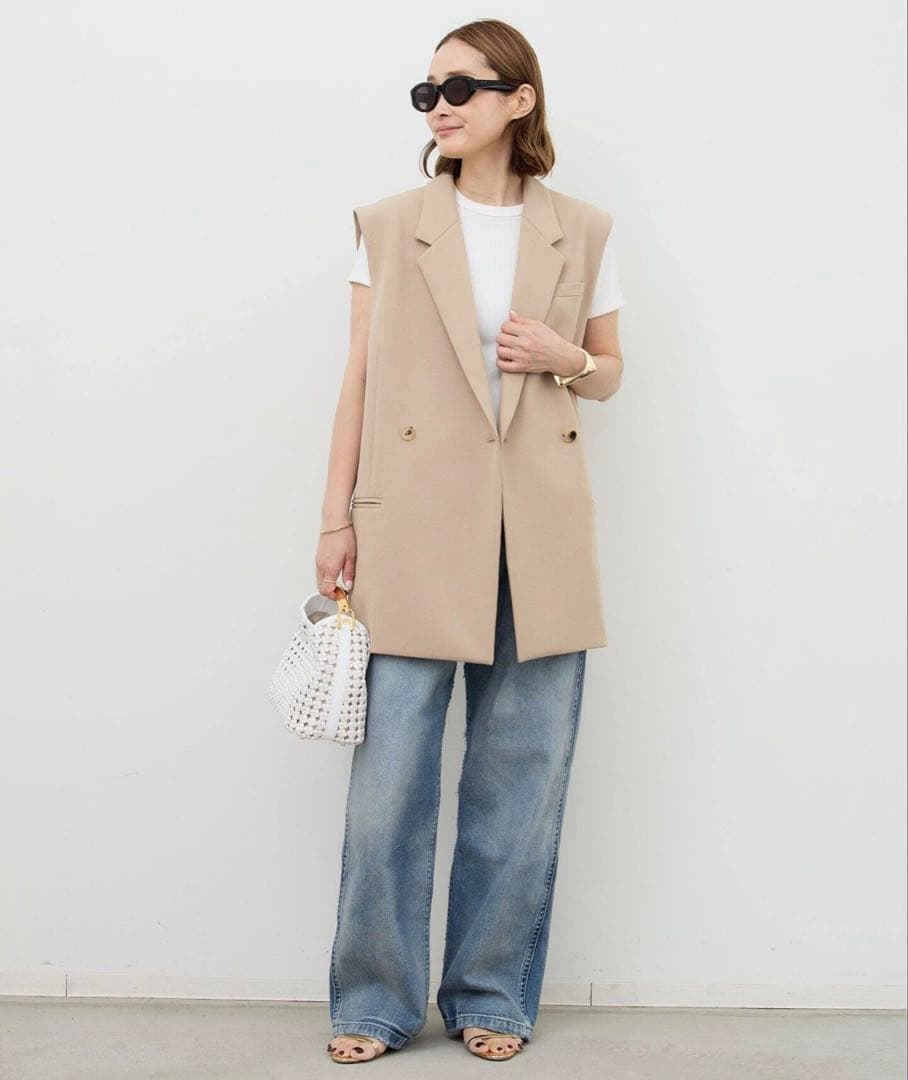 Deuxieme Classe Wクロスロングベスト　ベージュ