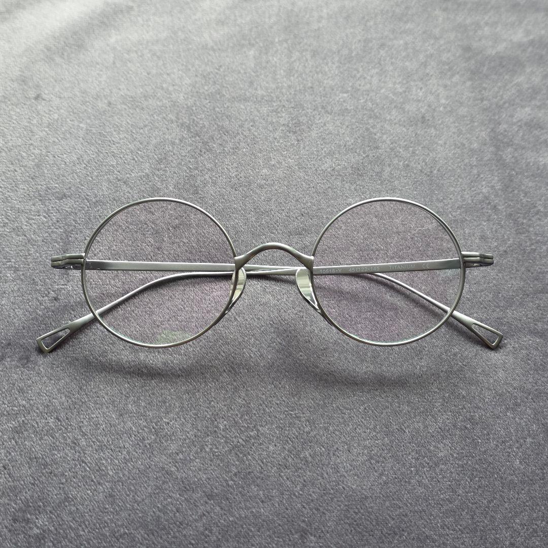 チタンフレーム 伊達メガネ クリップオンサングラス シルバー オーバル型