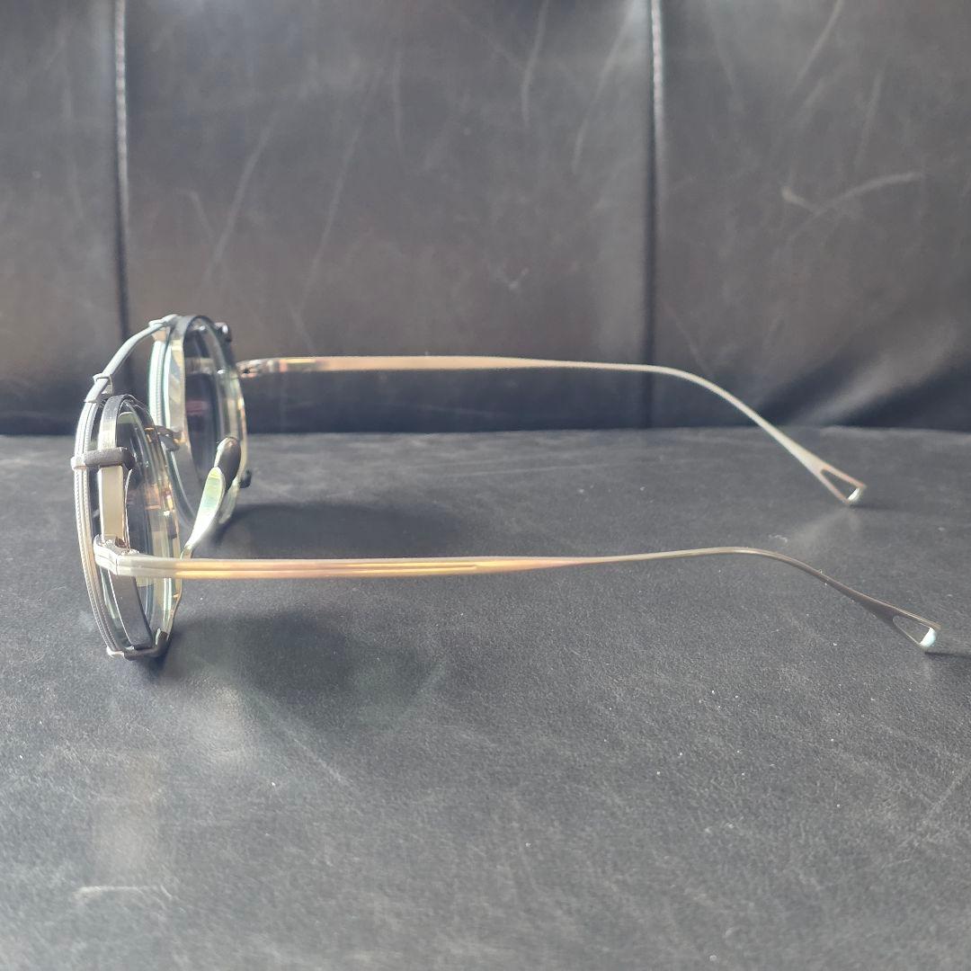 チタンフレーム 伊達メガネ クリップオンサングラス シルバー オーバル型
