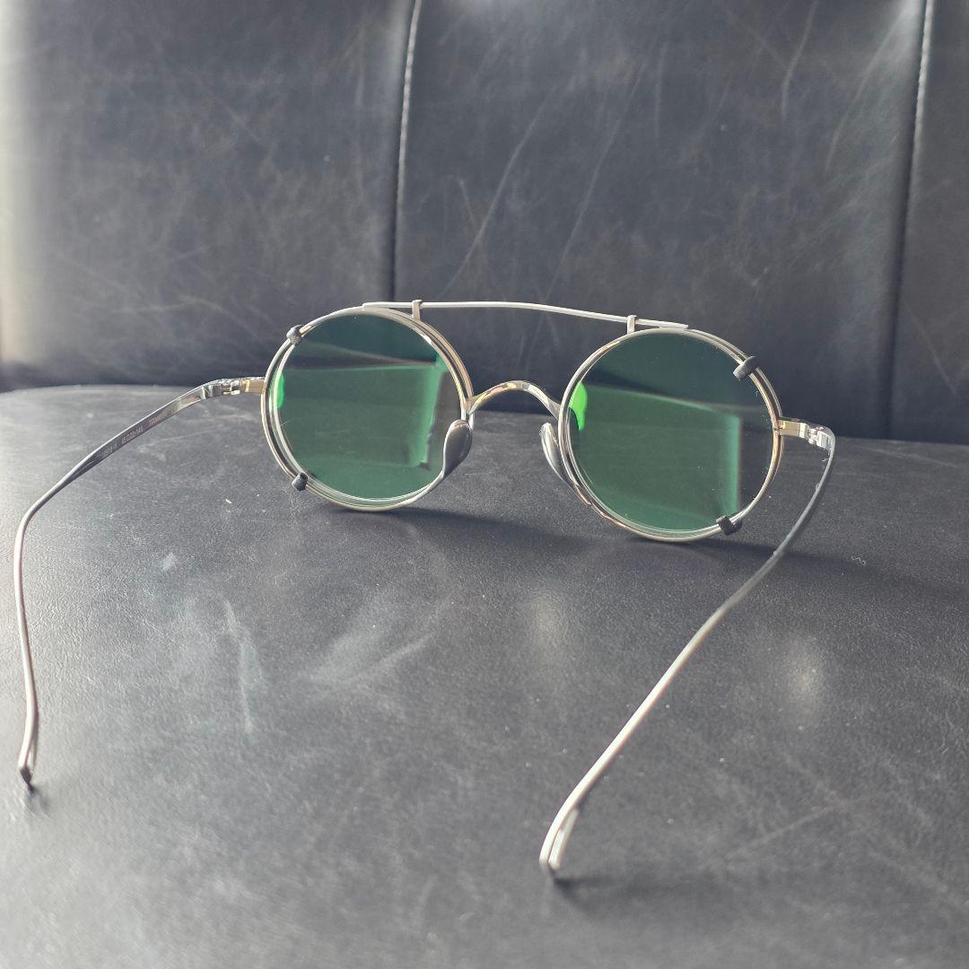 チタンフレーム 伊達メガネ クリップオンサングラス シルバー オーバル型