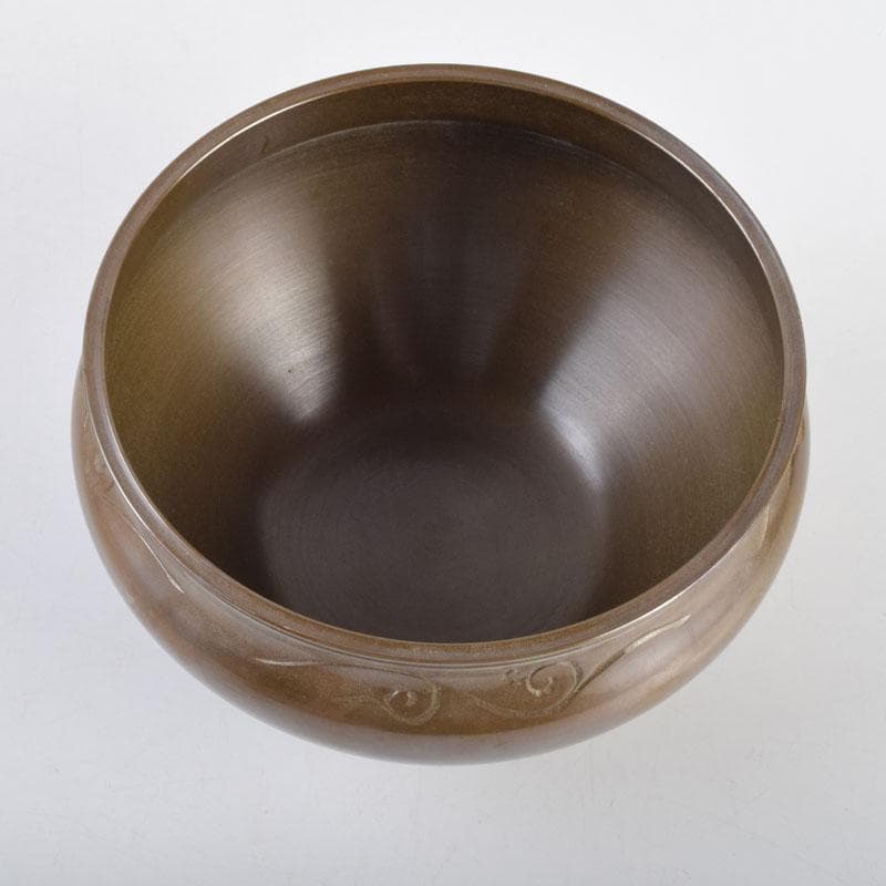 茶道具　高岡銅器　般若勘渓作　唐銅　唐草彫　建水　共箱　C　8980