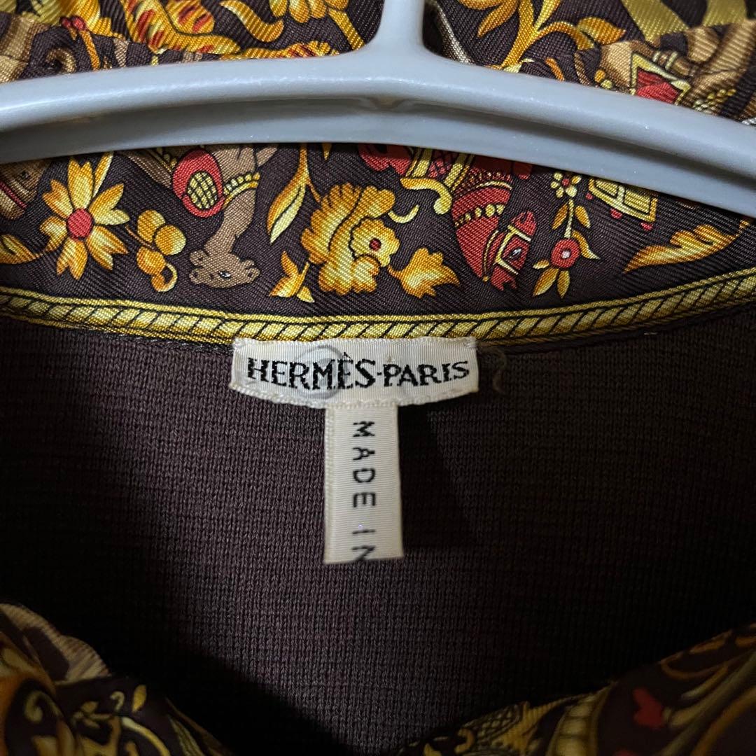 美品 HERMES シルク100 マルジェラ期 スカーフ柄 異素材 シャツ