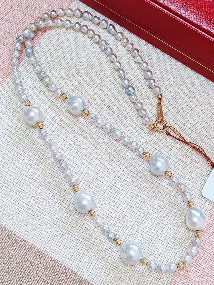 未使用品 k18 ナチュラル あこやベビー真珠 あこや本真珠 ネックレス