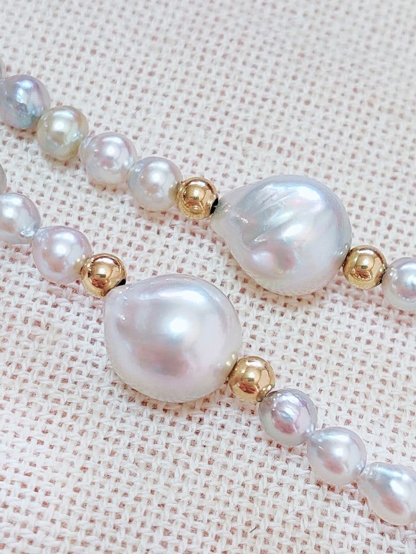 未使用品 k18 ナチュラル あこやベビー真珠 あこや本真珠 ネックレス