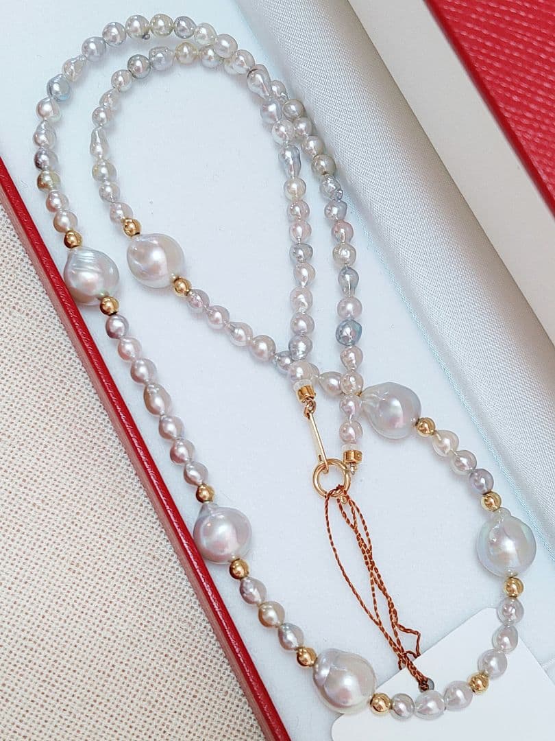 未使用品 k18 ナチュラル あこやベビー真珠 あこや本真珠 ネックレス