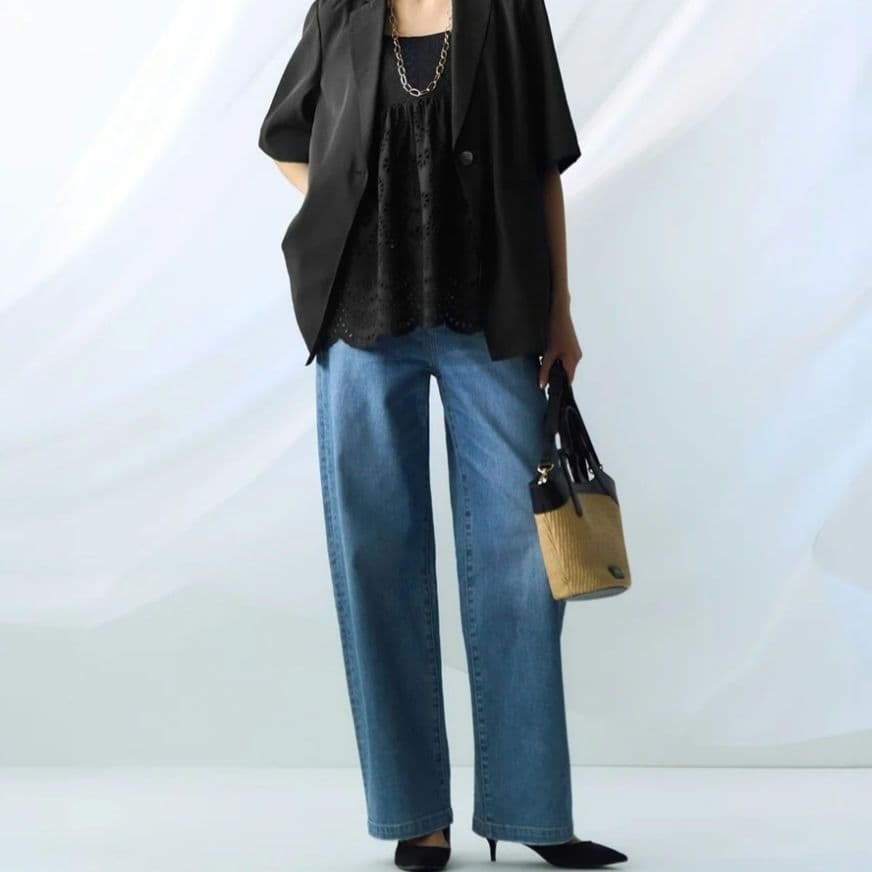 新品 23区【洗える】コットンエンブロイダリー キャミソール 44 ブラック系