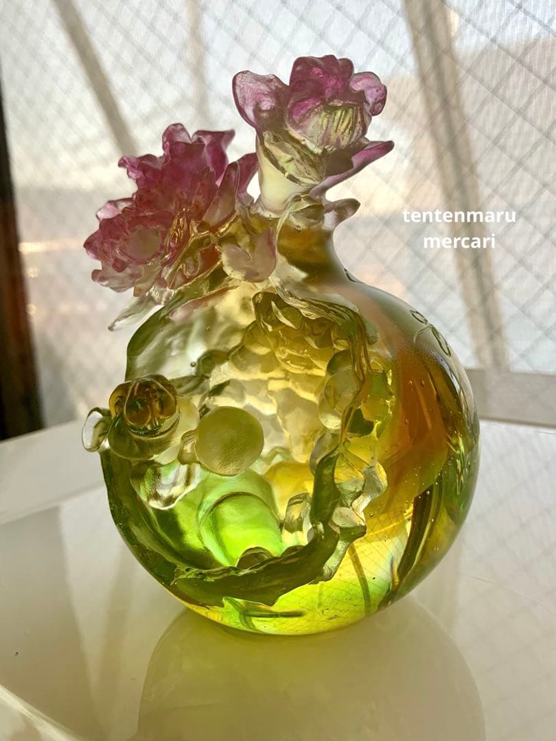 リ*ー様 琉璃工房 ☆ ガラスオブジェ ☆ ネズミとお花モチーフ ☆ 美品