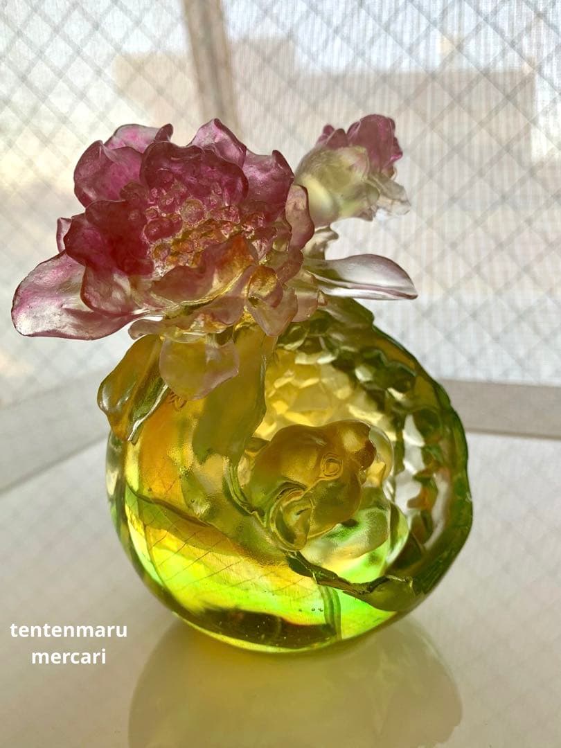 リ*ー様 琉璃工房 ☆ ガラスオブジェ ☆ ネズミとお花モチーフ ☆ 美品