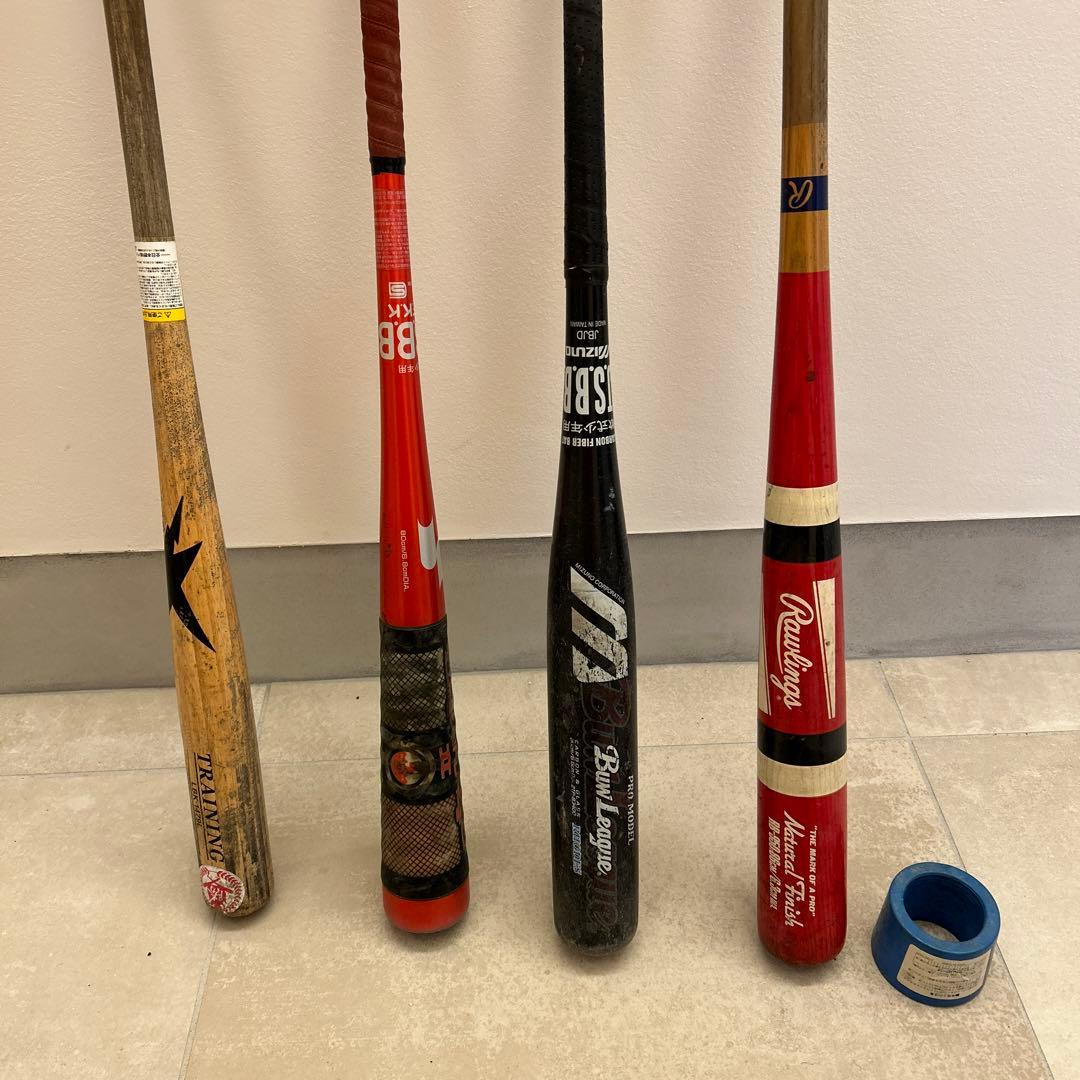 素振り用バット2本＋少年軟式用バット2本（カーボンハンター＋カーボン）＋錘
