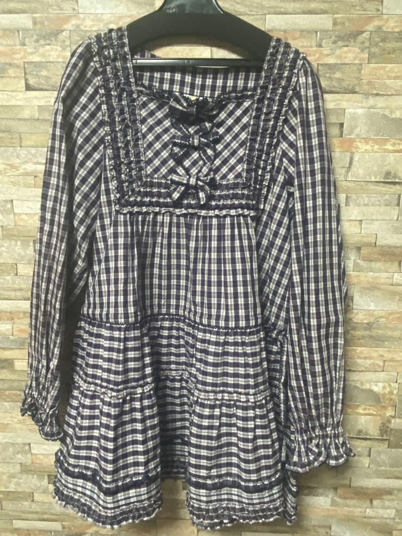 ピンクハウス ネイビーとホワイトのギンガムチェック　チュニック
