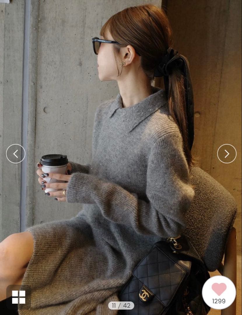 襟付きペプラムニットミニワンピース