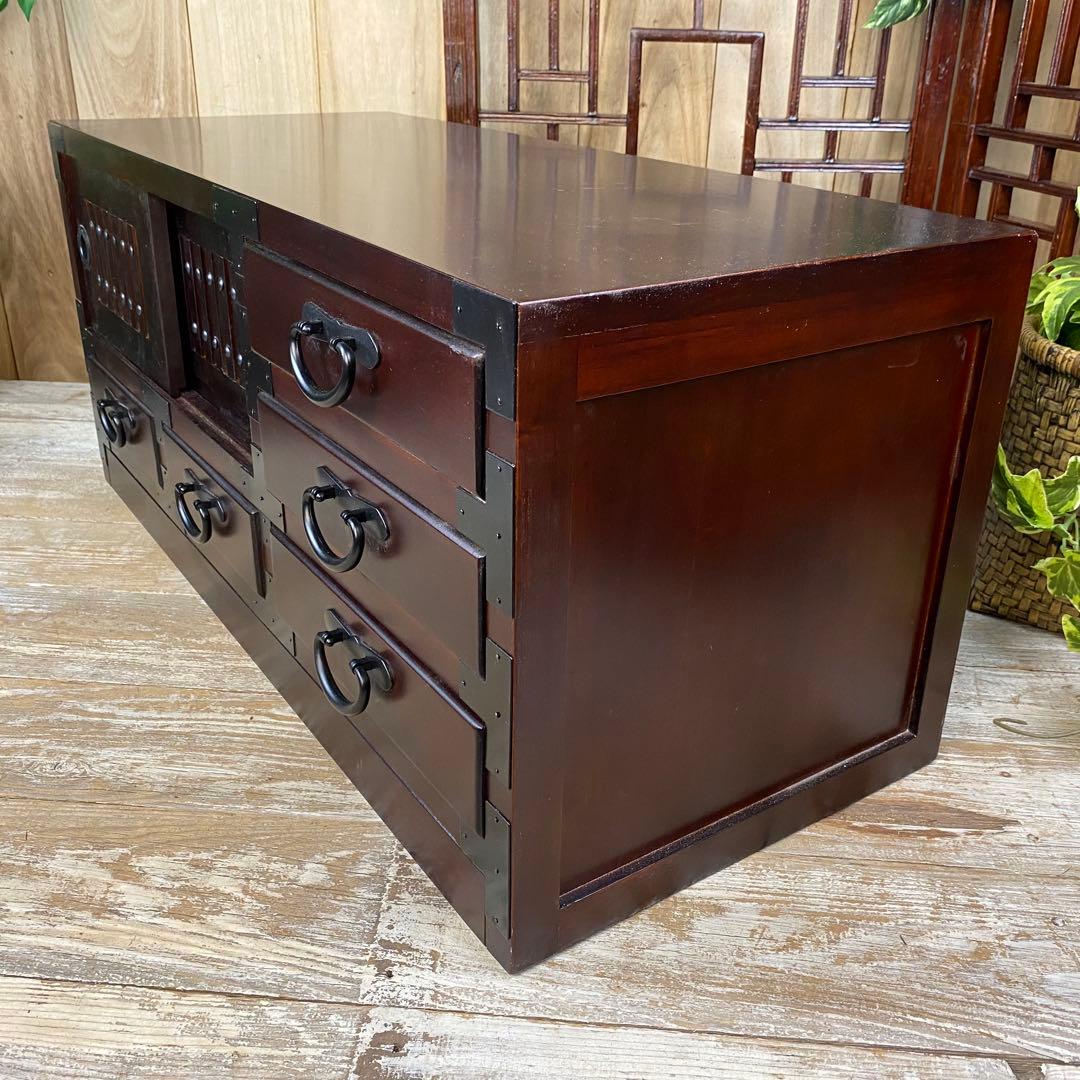 民芸家具桐材天然無垢和引き戸付きチェストテレビ台飾り棚収納和箪笥木製サイドボード