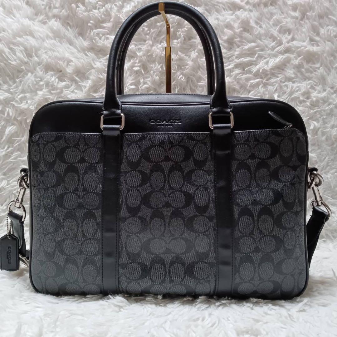 【美品】COACH シグネチャー PVC ブリーフケース ブラック 2way