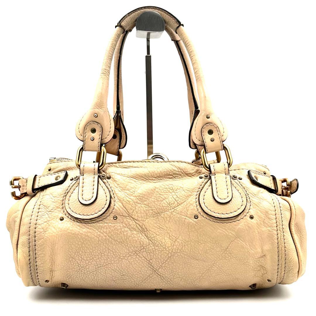 《美品》Chloe パディントン レザー ハンドバッグ 南京錠 鍵付 ベージュ